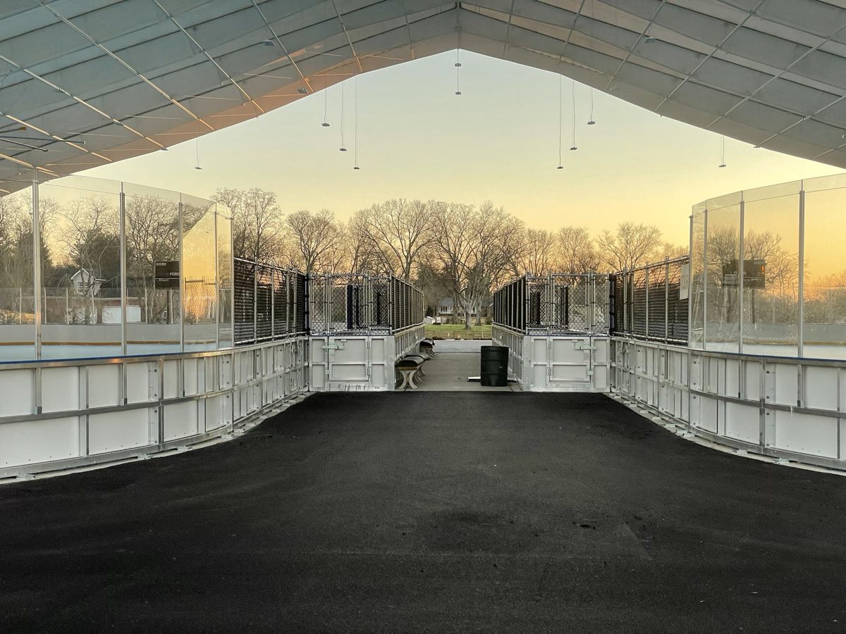 The twin rinks at sunset